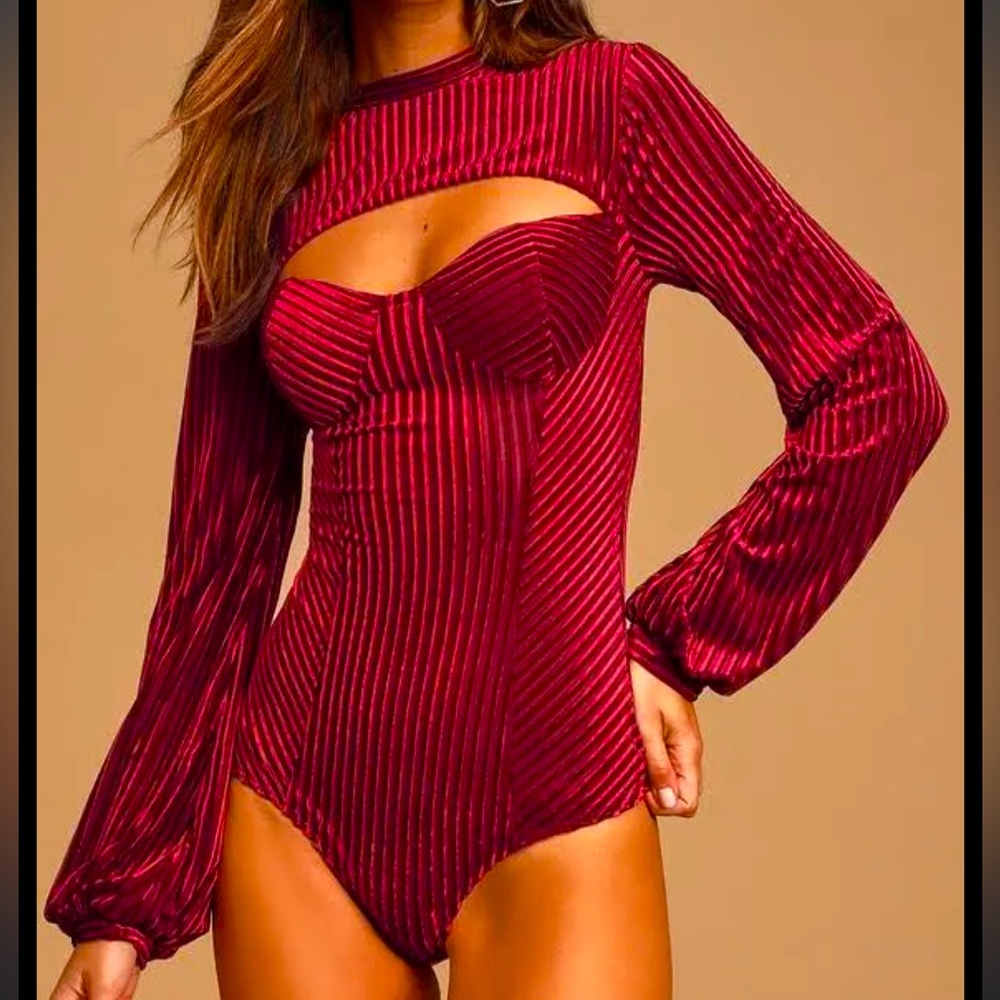 Always Alluring Striped Velvet Cutout Bustier Bodysuit
